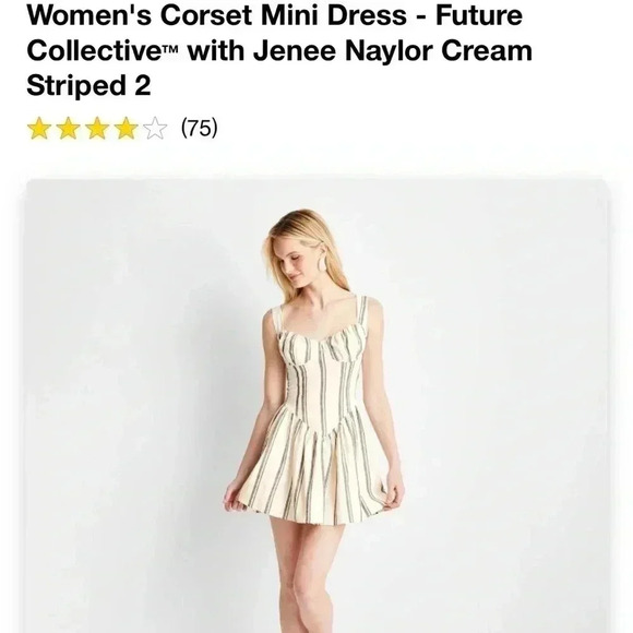 NWOT Corset Mini Dress - Future Collective with Jenee Naylor Cream Striped 2 - Picture 4 of 4
